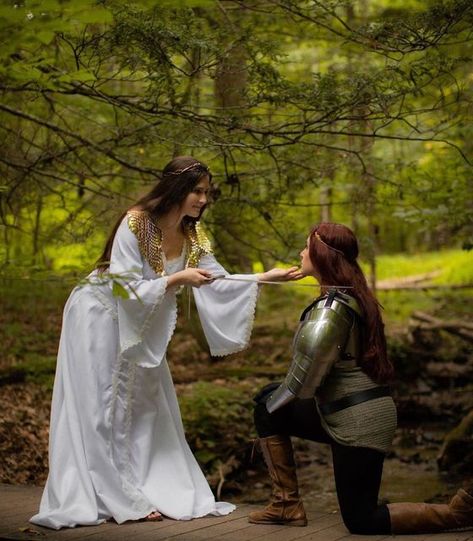 Carrying Bridal Style Pose Reference, Knight And Princess Pose Reference, Knight And Princess Pose, Sapphic Knight And Princess, Princess And Female Knight, Lady Knight And Princess, Fantasy Couple Poses, Carrying Bridal Style Pose, Medieval Lesbians