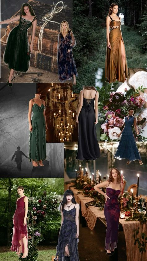 A dark forest fantasy wedding theme combines the mystery of the woods with the elegance of a romantic evening, creating a mystical atmosphere that feels both ethereal and grounded in nature. If you're attending a fall wedding with this enchanted theme, your dress choice should evoke magic, nature, and sophistication. Shopping for fall wedding guest dresses on Amazon offers you a wide variety of options to find the perfect look for this enchanting theme. Forest Fantasy Wedding, Fantasy Wedding Theme, November Wedding Guest Outfits, Fall Wedding Guest Dresses, Wedding Guest Outfit Fall, Dress Code Wedding, Dark Dress, Fall Wedding Guest, Wedding Themes Fall