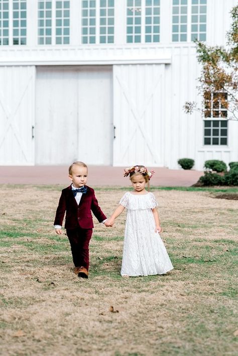 Christmas Wedding Flower Girl, Fall Wedding Flower Girl, Fall Flower Girl, Fall Flower Girl Dresses, Red Flower Girl, White Sparrow Barn, White Sparrow, Wedding Flowers Roses, Red Wedding Dresses