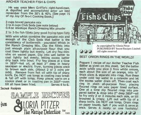 Secret Restaurant Recipes, Fish And Chips Recipe, Fish N Chips Recipe, Best Fish Recipes, Merv Griffin, Fish Recipes Baked, Large Family Meals, Ranch Dressing Mix, Pearl Beach