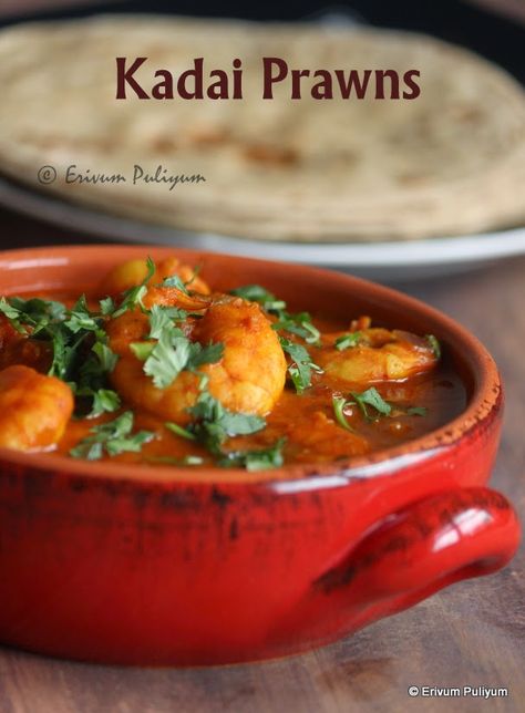 Kadai Prawns is a delicious side dish that can be served with Indian staple breads.The prawns are coated well with the masala and makes it ... Prawn Masala, Desi Recipes, Karahi Recipe, Prawn Dishes, Prawn Curry, Goan Recipes, Healthy Indian Recipes, Prawn Recipes, Curry Dishes