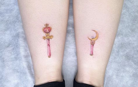 Sailor Moon Stick Tattoo, Matching Sailor Moon Tattoos, Sailor Moon Heart Tattoo, Moon Obsession, Sailor Moon Wands, Stick Tattoo, Wand Tattoo, Sailor Moon Tattoo, Moon Tattoos