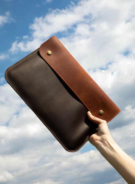 "Personalized Leather laptop sleeve for MacBook Pro and Air, 16 Inch, 15 Inch, 14\" & 13.3 Inch, MacBook Case, iPad Pro 12.9-inch Leather sleeve can be used as a laptop case or A4 document holder case You can ombine leather colors or choose a solid color. All cases are custom-made to fit your laptop size. We sew ABSOLUTELY FOR ALL MODELS OF LAPTOP ⭐genuine leather; ⭐100 % handmade; ⭐the main compartment closes by two buttons; ⭐we can add a personalization (initials, numbers and others) You can c Leather Macbook Case, Leather Laptop Sleeve, Latest Laptop, Hand Bags For Women, Macbook Air 13 Case, Leather Portfolio, Macbook Pro Case, Ipad Sleeve, Leather Laptop