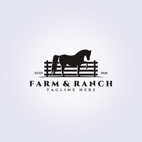 Farm and Ranch logo vector illustration design, fence horse logo vintage Horse Farm Logo, Horse Truck, Design Fence, Ranch Logo, Farm And Ranch, Farm Logo, Horse Farm, Horse Logo, Logo Vintage