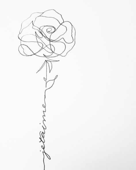 Je T'aime rose I Wish You Roses Tattoo, I Love You Rose Tattoo, Rose With Name On Stem Tattoo, Rose Stem Word Tattoo, Tattoo Ideas Je T’aime, La Vie En Rose Tattoo Fonts, Ekg Tattoo, Camera Tattoo, Drawing Things