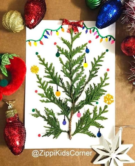 Leaf Christmas Tree, Christmas Tree Project, Branch Christmas Tree, Cedar Branch, Cedar Leaves, Childrens Christmas Crafts, Preschool Christmas Activities, Christmas Tree Craft, Tree Project