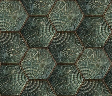 Emerald Wallpaper, Moroccan Bath, Ceiling Wallpaper, House Planning, How To Hang Wallpaper, Antoni Gaudi, Hexagon Tiles, Bath Ideas, Decorative Tiles