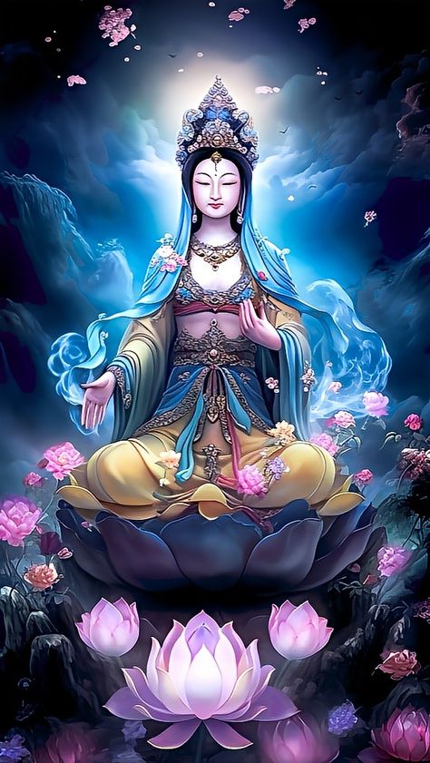 Guanyin Art, Guanyin Goddesses, Buddha Artwork, Durga Painting, Mahayana Buddhism, Quan Yin, Kuan Yin, Goddess Artwork, Kwan Yin