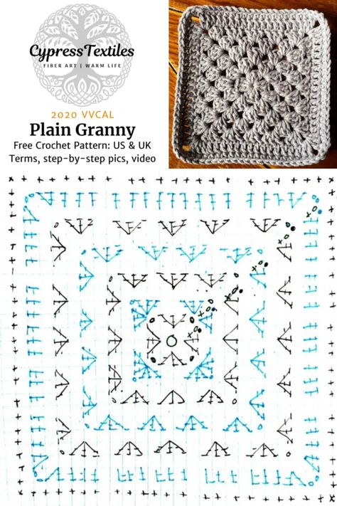 Plain Granny Square, Scheepjes Catona, Granny Square Pattern, Crochet Blocks, Crochet Square Patterns, Granny Squares Pattern, Granny Square Crochet Pattern, Square Patterns, Crochet Stitches Patterns