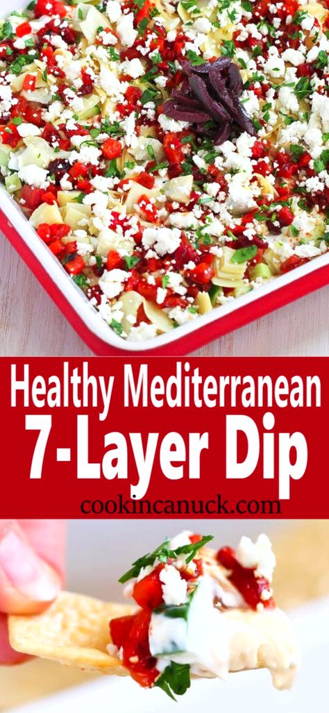 Mexican Dip Recipes, Mediterranean Dip, 7 Layer Dip Recipe, Dip Healthy, Layered Dip Recipes, Layered Bean Dip, 7 Layer Dip, Seven Layer Dip, Superbowl Appetizers