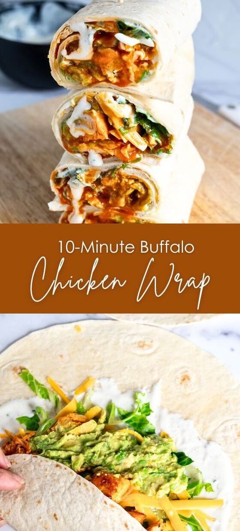 10-Minute Buffalo Chicken Wrap: Easy Recipe Tortilla Hacks, Microwave Chicken Recipes, Appetizer Wraps, Buffalo Chicken Wrap, Pressure Cooker Recipes Chicken, Dinner Meat, Wraps Recipes, Buffalo Chicken Wraps, Leftover Rotisserie