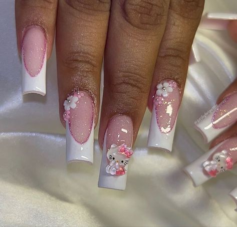 Hello kitty nails #zicxa-photos #zicxa #images #background #wallpaper #freepik #shutterstock #VN French Tip Set, Hello Kitty Nails Art, Acrylic Nail Designs Coffin, Kitty Nails, Purple Acrylic Nails, White French Tip, Girly Acrylic Nails, Dope Nail Designs, Hello Kitty Nails