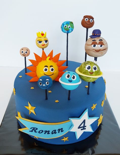 Planet Theme Cake, Planets Cake Birthday, Planet Cakes Solar System, Solar System Cakes For Kids, Space Theme Cake Kids, Planet Birthday Cake, Solar System Birthday Cake, Saturn Cake, Planet Cake Pops