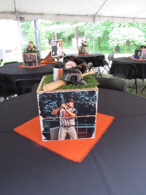 Baseball Graduation Party Ideas, Michael Jordan Birthday, Football Locker Decorations, Athletic Banquet, Baseball Banquet, Lacrosse Party, Senior Party, High School Graduation Party Decorations, Graduation Centerpiece