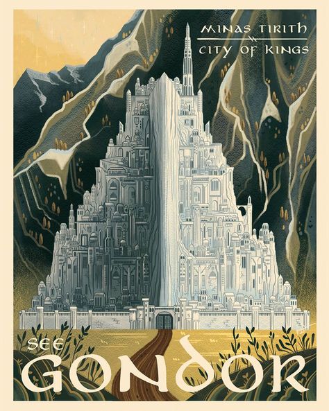 Lord Of The Rings Movie, Fantasy Terrain, Minas Tirith, Middle Earth Art, Film Vintage, Lotr Art, Tolkien Art, Retro Travel Poster, Have Inspiration