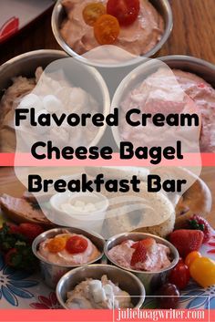 Bagels And Cream Cheese Platter, Bagels And Cream Cheese Ideas, Flavored Cream Cheese Recipes For Bagels, Flavored Cream Cheese Recipes, Flavored Cheese, Flavored Cream Cheese, Cream Cheese Bagel, Cream Cheese Spread Recipes, Tomato Chili