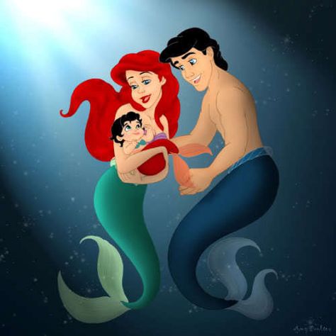 um.... how do mermaids have kids? -Megan  Um.... WASN'T HE HUMAN?!!??!?!?! Melody Little Mermaid, Official Disney Princesses, Disney Crossovers, Disney Princess Ariel, Mermaid Disney, Mermaid Life, Disney Ariel, Disney Couples, Disney Princess Art