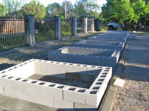 Bocce Ball court turns into Bocce Gardens - using cinder blocks to create raised beds. Block Raised Garden Beds, Raised Garden Beds Cinder Blocks, Cinder Block Raised Garden, Backyard Raised Garden, Cinder Block Garden, Building Raised Garden Beds, Cinder Blocks, Building A Raised Garden, Planting Plan