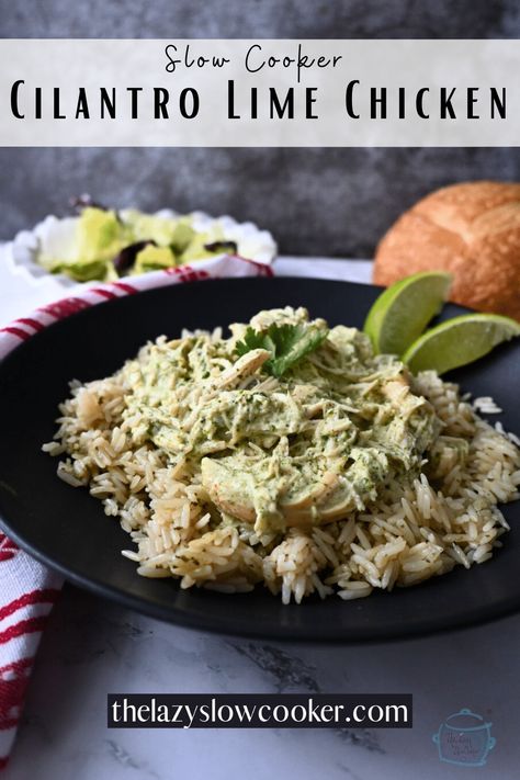 Slow Cooker Creamy Cilantro Lime Chicken Creamy Cilantro Lime Chicken, Cilantro Lime Chicken Crock Pot, Rice Slow Cooker, Rice Tacos, Pulled Turkey, Lime Chicken Tacos, Summer Crockpot Recipes, Lime Chicken Recipes, Chili Lime Seasoning