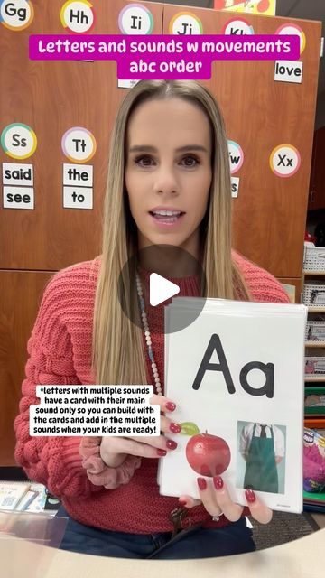 Lisa Elaine Peters on Instagram: "Letters and sounds w movements! ABC order!
*letters with multiple sounds have a card with their main sound only so you can build with the cards and add in the multiple sounds when your kids are ready! For example: letter a has a card with just Apple 🍎 then the card for short and long vowel! 

••cards available: a-z with their multiple sounds, digraphs, blends, r controlled! Currently working on diphthongs.. will be available soon!

Comment CARDS for link to your inbox! 📥 

#scienceofreadinginstruction #learntowrite #scienceofreading #sor #teachingontiktok #teachingideas #mappingwords #blending #segmentingsounds #reading #tpt #tptseller #tptresources #spellingrules
#phonics #teacheractivities #kindergarten #kinderclassroom #firstgrade #writingskills  #stu How To Learn Letters, Sound Letters Worksheet, Letter Sound Intervention Kindergarten, Practicing Letter Sounds, Games To Teach Letter Sounds, Letter Sounds For Kindergarten, Letter Movement Activities, Pronouncing Letter Sounds, Letter Sounds Intervention