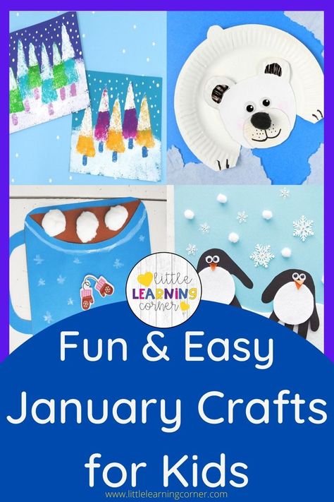 45 Easy January crafts for kids are perfect for kids of all ages. Easy Winter crafts, such as snow crafts, penguins, arctic animals, and more #craftsforkids #winter #january January Preschool Crafts, Kids Crafts January, January Crafts For Kids, Winter Animal Crafts, 1st Grade Crafts, Winter Crafts For Toddlers, Easy Winter Crafts, Snow Crafts, Prek Crafts