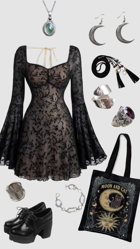 Whimsigoth outfit #outfitinspo #vintage #whimsigoth #whimsical Whimsical Style Outfits, Whimsical Fashion, Gothic Outfits, Goth Outfits, Edgy Outfits, Girly Outfits, Shopper Bag, Teen Fashion Outfits, Grunge Outfits