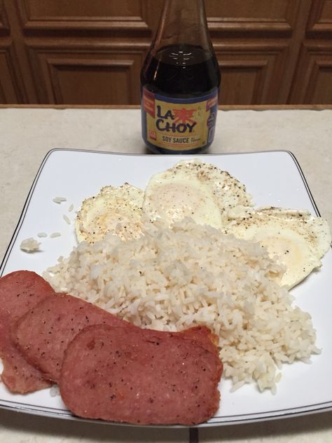 Filipino comfort food || Spam Eggs & Rice Star Food, 8th Grade, Fried Egg, Soy Sauce, Comfort Food, Promotion, Egg, Rice, Sauce