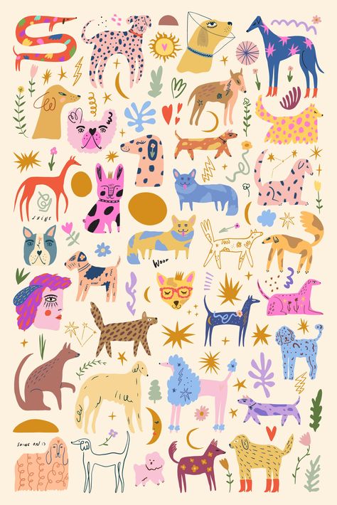 Magical Doodles, Mask Cat, 강아지 그림, Doodle Dog, Arte Inspo, Dog Illustration, Lock Screen, Nails Ideas, Animal Illustration