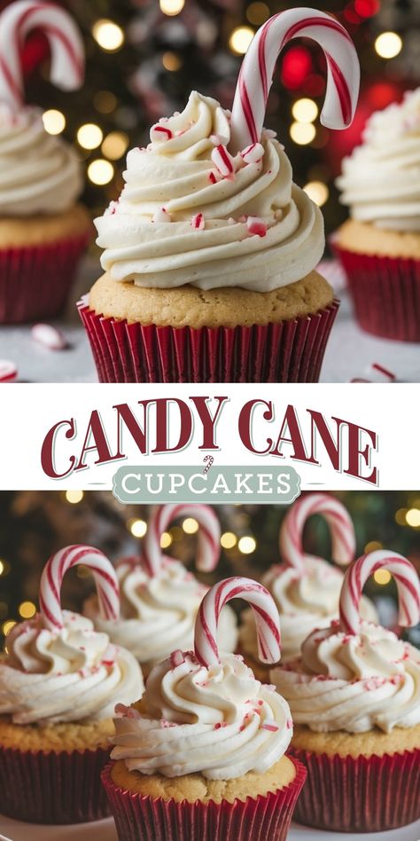 Candy Cane Cupcakes - Emma's Cake Studio Peppermint Cupcake Recipe, Sugar Cookie Cupcakes Recipe, Christmas Cupcake Icing Ideas, Christmas Cupcakes Designs, Holiday Flavored Cupcakes, White Chocolate Peppermint Cupcakes, Christmas Desserts Cupcakes, Holiday Cupcakes Christmas Flavors, Christmas Vanilla Cupcakes