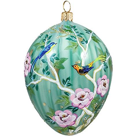 Joy To The World Glitterazzi Chinoserie Jeweled Egg Polish Glass Christmas Tree Ornament Birds Chinoiserie Christmas, Chinoiserie Motifs, Easter Egg Ornaments, Pastel Beads, Chinoiserie Style, Ornament Box, Glass Christmas Tree Ornaments, Glass Christmas Tree, Joy To The World