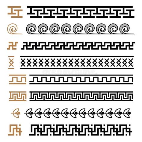 Greek motives vector symbols borders, frames set. Greek key elements collection vector illustration Islamic Patterns Geometric, Vector Symbols, Greek Symbol, Collection Illustration, Greek Pattern, Diamond Pendants Designs, Geometric Pattern Art, Islamic Patterns, Textile Prints Design