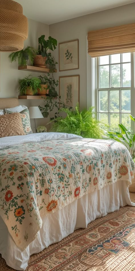 Bedroom Ideas Set Up, Light Colors Bedroom, Apartment Cottage Style, Cottagecore Bedroom Inspirations, Fruit Bedroom Ideas, Diy Home Renovation Ideas, Flowery Bedroom Ideas, 2024 Bedroom Ideas, Cozy Colorful Home