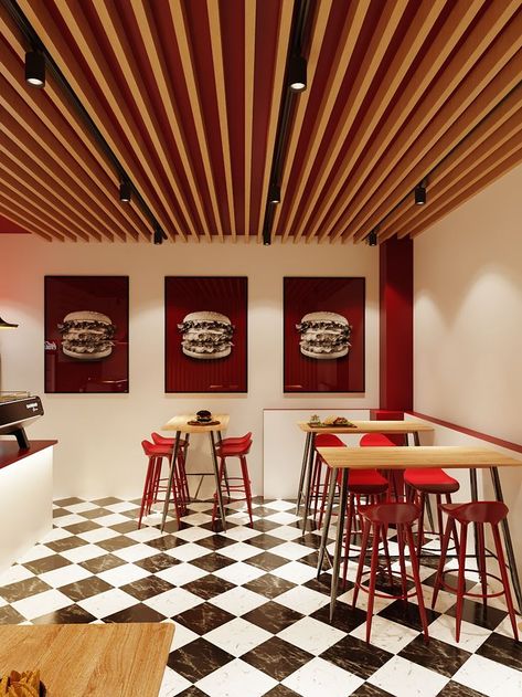 Burger Restaurant Design, Pizzeria Design, Chicken Shop, Burger Restaurant, Smash Burger, Restaurant Interior Design, Shop Interior Design, Shop Interior, Restaurant Interior