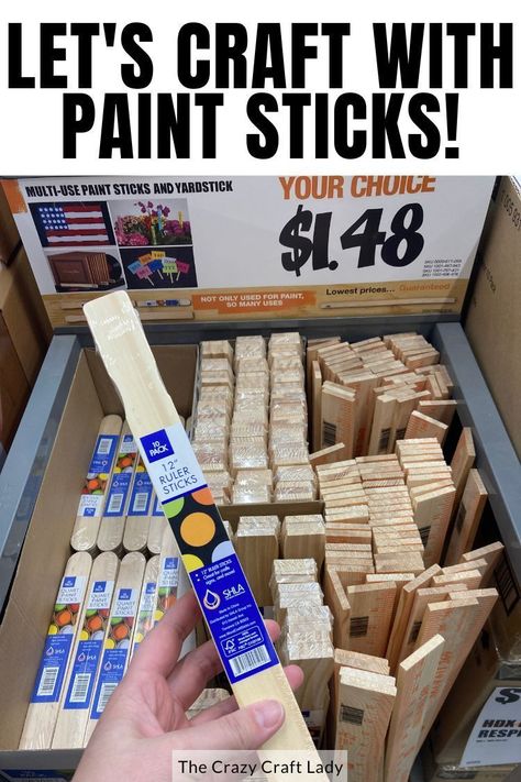 Let's craft with paint sticks Craft With Paint, Paint Stick Flag, Paint Stir Stick Crafts, Paint Sticks Projects, Painted Sticks Diy, Paint Stick Crafts Diy Projects, Diy Wood Planter Box, Paint Stick Crafts, Diy Wood Planters