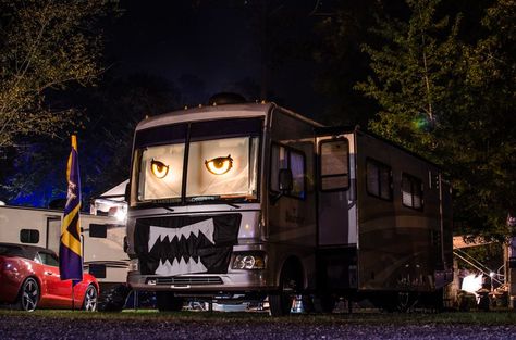 The angry RV! courtesy of Jeffrey Eatley Rv Halloween, Camper Halloween, Halloween Camping Decorations, Campsite Decorating, Light Travel Trailers, Decorating Your Rv, Outdoor Halloween Parties, Halloween Decorations Ideas, Halloween Camping