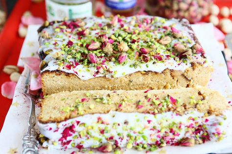 Gluten Free Pumpkin Persian Love Cake Persian Love Cake, Edible Rose Petals, Taste Of Home Recipes, Edible Roses, Rich Cake, Pistachios Nuts, Pumpkin Pumpkin, Gluten Free Pumpkin, White Flour