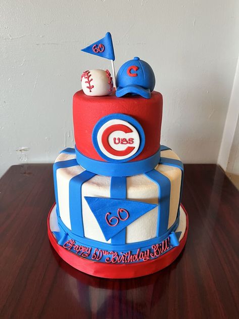 2 Tier Cake, Sport Cakes, Wrigley Field, Tiered Cakes, 60th Birthday, Chicago Cubs, Chicago, Baseball, Cake