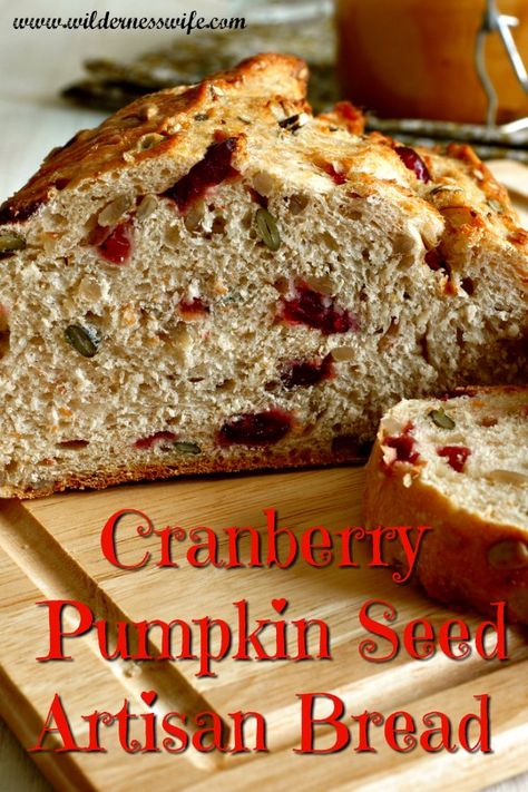 Cranberry Pumpkin Seed Artisan Yeast Bread is an delicious addition to any autumn meal. Lots of yummy fall flavors like pumpkin, cranberries, and toasted pumpkin seeds make this a warm nutty addition to any meal. #Pumpkin #cranberry #cranberries #Pumpkinrecipe #cranberryrecipe #breadrecipe #yeastbreadrecipe #recipe #fallrecipe #standmixer #howtobakebread #breadbaking101 Dried Cranberries Recipes, Crock Recipes, Bread Artisan, Seeded Bread Recipes, Cranberry Pumpkin, Sicilian Food, Whole Wheat Sourdough, Baking List, Homemade Breads