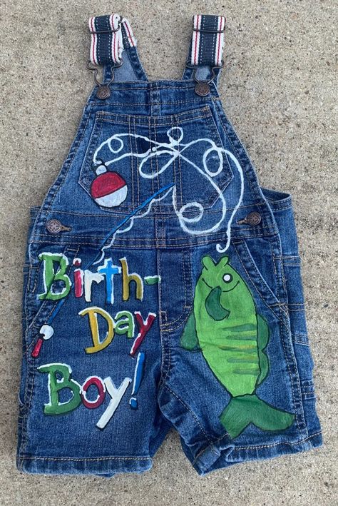 DreaminBohemian - Etsy Overalls Design, Fishing Themed Birthday Party, Denim Short Overalls, Fishing Birthday Party, Baby Birthday Themes, Short Overalls, Fishing Birthday, First Birthday Themes, Baby Boy 1st Birthday