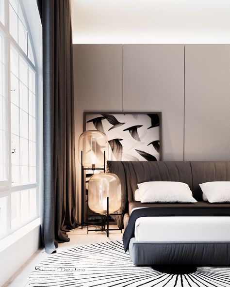 The lamps are from the Oda collection by Sebastian Herkner, and the rug is from the Verner Panton design house Tumblr Room Decor, Apartment Decorating On A Budget, Modern Luxury Bedroom, Bilik Tidur, Modern Hotel, Hotel Decor, Decoration Inspiration, Hotel Suites, Dorm Room Decor