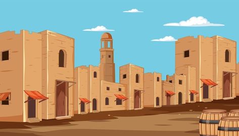 Vector Architecture, Desert Town, High Noon, Create Image, Historic Buildings, Culture Art, Premium Vector, Graphic Resources, Blue Sky