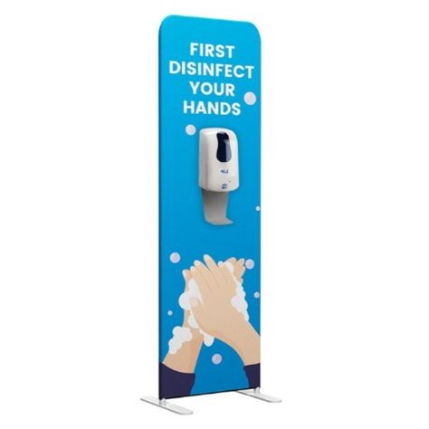 With our Hand Sanitizer Stations you can customize with your message or brand. Choose from Wall Mounted, Floor Stands or our favourite the Tension Fabric Display. Our Soap Dispenser Stands have a drip tray and an adjustable dispenser pocket so that you can fit different sized bottles inside. It is lockable to prevent theft and comes with 1 empty 500ml pump bottle.The wall mounted version of the Hand Sanitizer Dispenser is ideal for washrooms, or in any public area. Directional Signage, Hand Sanitizer Dispenser, Fabric Display, Retail Signs, Event Branding, Pump Bottle, Sign Holder, Drip Tray, Partition Wall