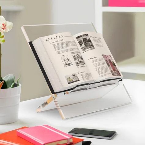 Wayfair | Book Stands You'll Love in 2023 Open Book Display Stand, Acrylic Book Stand, Book Stand Design, Wood Book Stand, Point Coffee, Book Display Stand, Contemporary Kitchen Decor, Greeting Card Display, Modern Books