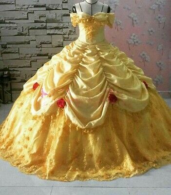 Sweet 16 Quinceanera Dresses Lace Ruffles Off The shoulder 3D Floral Applique | eBay Royal Sweet 16, Beauty And The Beast Quinceanera Dress, Quinceanera Dresses Yellow, Yellow Quinceanera Dresses, Yellow Quinceanera Dress, Royal Ball Gown, Beauty And The Beast Quince, Belle Dresses, Quinceanera Themes Dresses