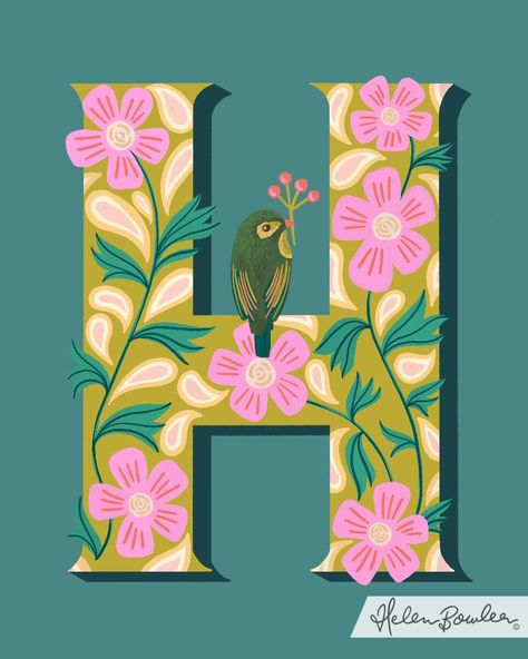 Hand lettering piece - Helen Bowler Designs - Surface Pattern Designer. Folk Lettering, Initial Illustration, Floral Fonts, Illustrated Typography, Decorative Initials, Best Calligraphy Fonts, Illustration Alphabet, Illustrated Letters, Best Calligraphy