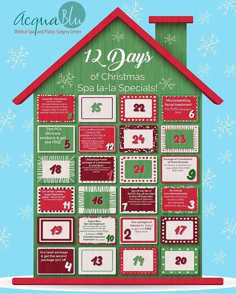 🎵 “On the 1st day of #Christmas my favorite #spa gave to me…” 🎵 This year, we are holding a #12DaysofChristmas Spa la-la #Special! Take a look at our #infographic on our #blog to see all the amazing #discounts we are giving to you! Green Funny, Calendar Poster, Surgery Center, Medical Spa, Chemical Peel, Christmas Advent Calendar, 1st Day, Christmas Advent, 12 Days Of Christmas