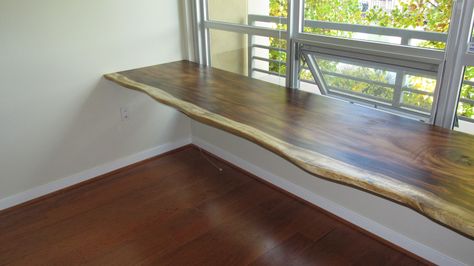 Floating Desk Office, Live Edge Wood Desk, Floating Wall Desk, Desk Nook, Live Edge Desk, Floating Desk, Make A Table, Wall Desk, Room Remodeling