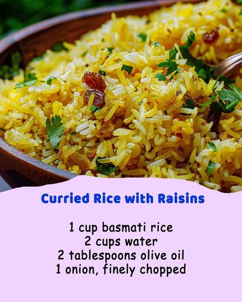 Nanny Cooking | Curried Rice with Raisins | Facebook Rice With Raisins, Coconut Basmati Rice, Raisins Recipe, Curried Rice, Raisin Recipes, Rice Mix, Curry Rice, Ground Turmeric, Fried Rice Recipe