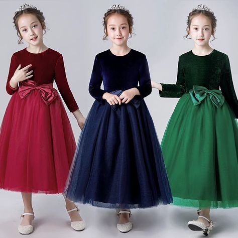 Fall Flower Girl Dresses, Modest Girls Dresses, Burgundy Flower Girl Dress, Girls Velvet Dress, Red Flower Girl Dresses, Flower Girl Dresses Blue, Velvet Flower, Kids Winter Fashion, Blue Velvet Dress