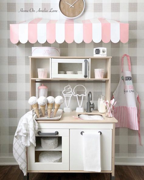 I scream, you scream, we all scream for ice cream!!🍦 YOU GUYS!! Y’all voted in stories and said you wanted to see my kiddos play kitchen… Ice Cream Room Decor, Ice Cream Bedroom, Ikea Kids Kitchen, Play Ice Cream, Best Ikea Hacks, Ikea Duktig, Cream Room, Ice Cream Stand, Ikea Kids